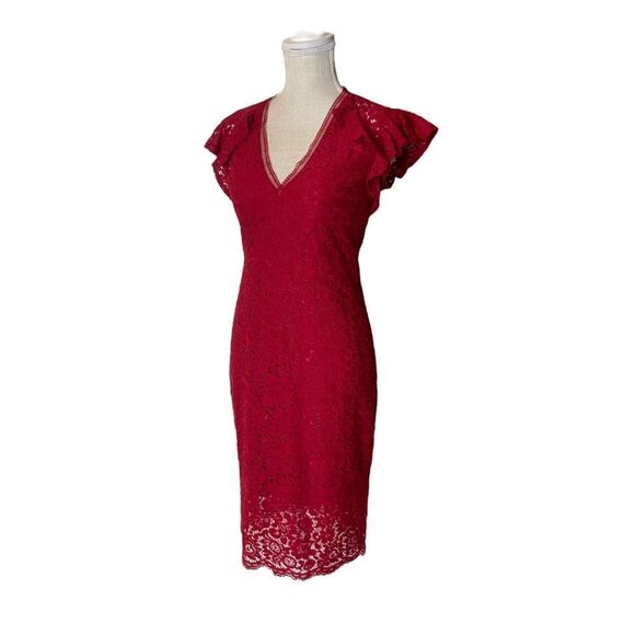 Express Red Lace Midi Dress - Picture 8 of 16